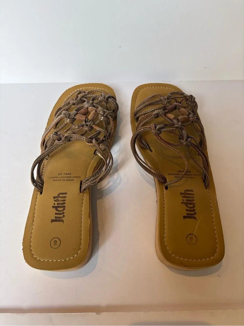 Judith Brown Women's Braided Leather Slide Sandals Bead Accents Size 8